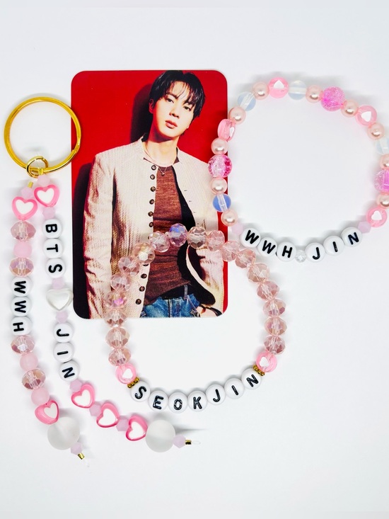 Bts Accessories - (4pcs) BTS JIN KEYCHAIN BRACELET PHOTOCARD BUNDLE